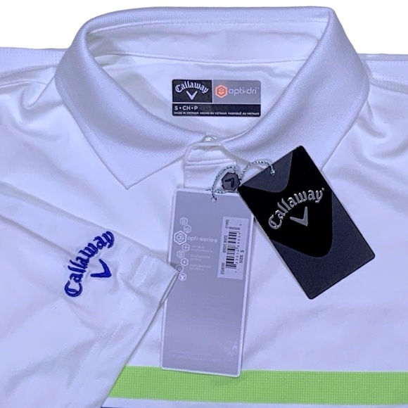 Callaway Golf Performance Polo Men Opti Dri Shirt Breathable Stripe White Blue S - Picture 7 of 16